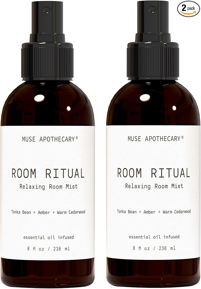 Muse Apothecary Room Ritual - Aromatic and Relaxing Room Mist, Infused with Natural Essential Oils - 8oz, Tonka Bean + Amber + Warm Cedarwood - 2 Pack
