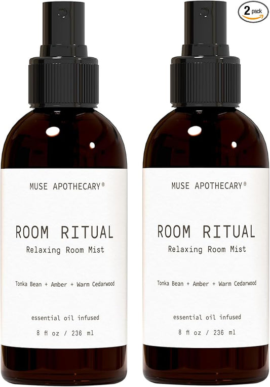 Muse Apothecary Room Ritual - Aromatic and Relaxing Room Mist, Infused with Natural Essential Oils - 8oz, Tonka Bean + Amber + Warm Cedarwood - 2 Pack