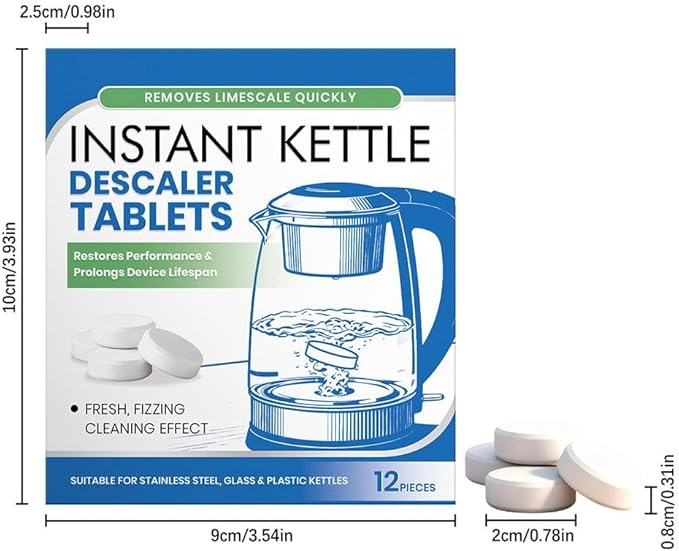 Kettle Descaler Tablet,12/36 Packs Powerful Limescale Removal,Efficient Water Bottle Cleaner Removes Hard Water Buildup,Limescale Remover Tablet For Kettles, Coffee Machines, Shower Heads (3pcs)