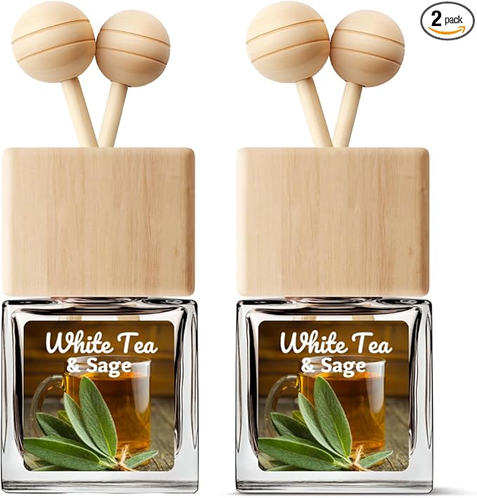 Car Air Freshener | White Tea & Sage Scented Car Fresheners for Women & Men | Long Lasting Fragrance Car Scents | Air Diffuser with Car Vent Clip (2 Pack) (White Tea & Sage)
