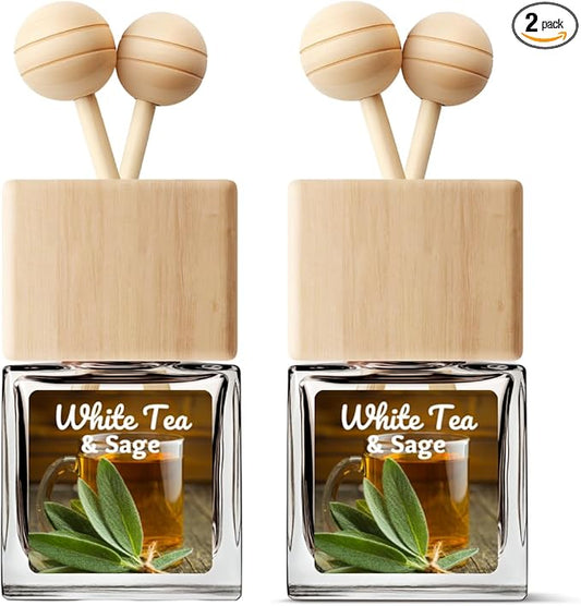 Car Air Freshener | White Tea & Sage Scented Car Fresheners for Women & Men | Long Lasting Fragrance Car Scents | Air Diffuser with Car Vent Clip (2 Pack) (White Tea & Sage)