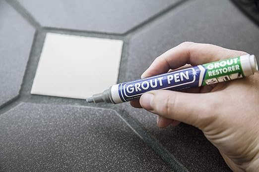 Grout Pen Tile Paint Marker: 2 Pack Grey with 5 Pack Replacement Tips (Narrow, 5mm) - Waterproof Grout Colorant and Sealer Pen to Renew, Repair, and Refresh Tile Grout - Cleaner Coating Stain Pens