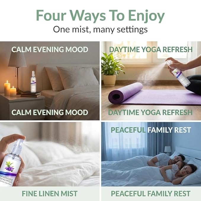 Lavender Eucalyptus Pillow Spray, Aromatherapy Linen & Bedding Mist, Natural Essential Oil Room Spritz for Relaxation, Stress and Air Freshener, Fabric Refresher for Calm Sleeping