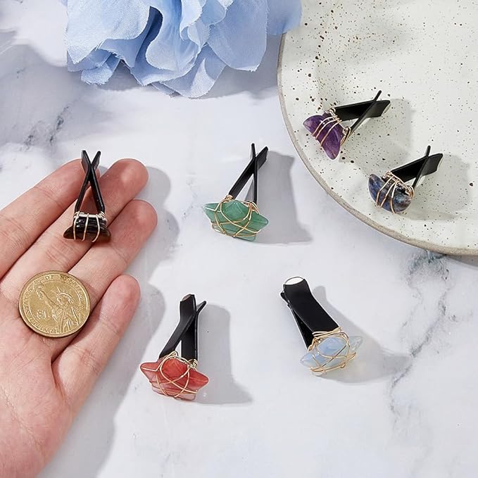 DICOSMETIC 6Pcs Crystal Car Vent Clips Star Moon Gemstone Vent Clips Natural Stone Car Decoration with Clip Cars Air Freshener Clip with Iron Wire for Women Men