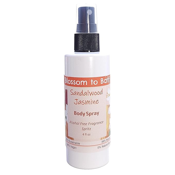 Blossom to Bath Sandalwood Jasmine Body Spray (4 Ounce) - Natural Fragrance - Energizes Skin with a Stirring Earthy Floral Scent