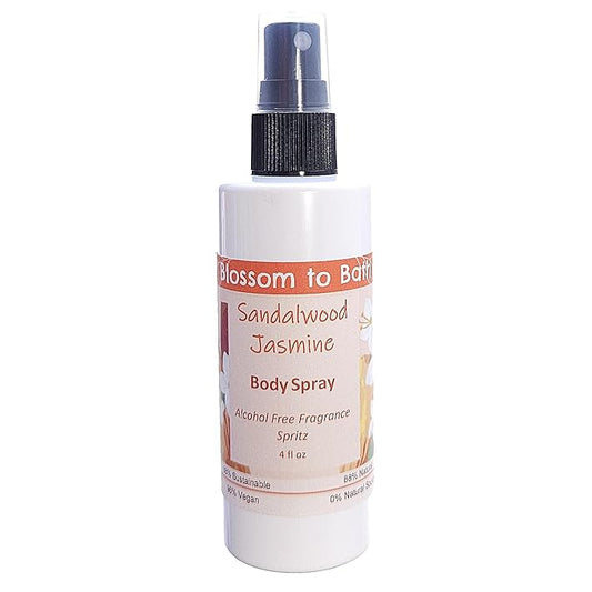 Blossom to Bath Sandalwood Jasmine Body Spray (4 Ounce) - Natural Fragrance - Energizes Skin with a Stirring Earthy Floral Scent