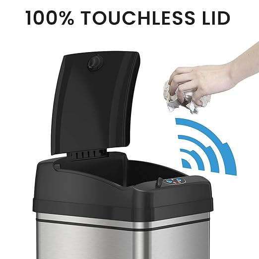 iTouchless 13 Gallon Automatic Sensor Kitchen Trash Can with AC Adapter, Deodorizer, and "Trash" Vinyl Sticker