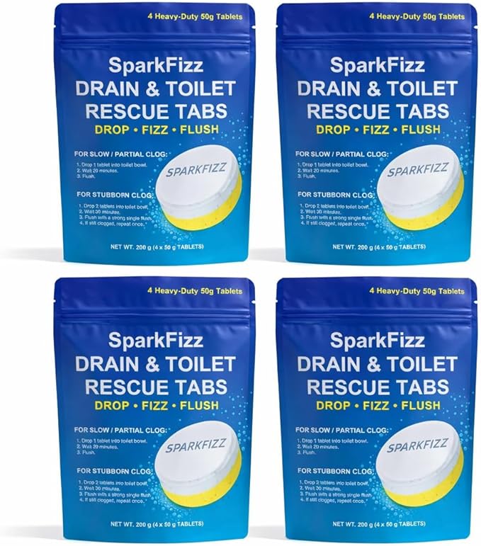 Toilet & Drain Cleaning Tablets – Powerful Foaming Cleaner – Removes Odor & Buildup – Septic Safe – 4/16 Count (4)