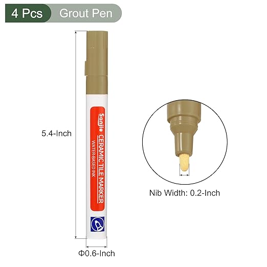 YOKIVE 4 Pcs Grout Paint Pen, Waterproof Khaki Paint Tile Marker, Restoring Grout Lines, Great for Balcony, Kitchen, Bathroom