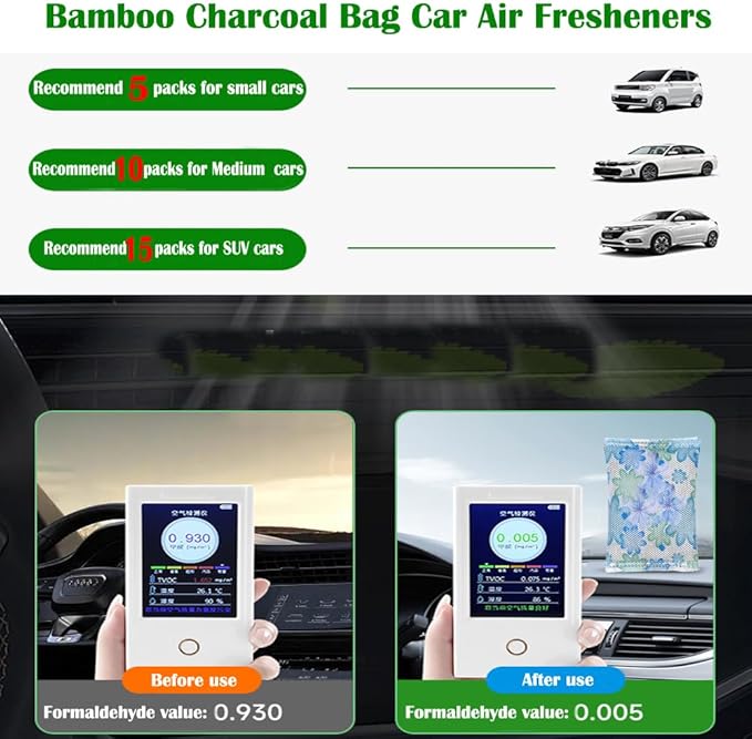 15Pack Natural Activated Bamboo Charcoal Home or Car Odor Absorber Air Purifying Bag; Car Air Freshener; Shoe Odor Eliminator; 20g/Pack Air Freshener for Home,Cars,Closet,Basement,Pets