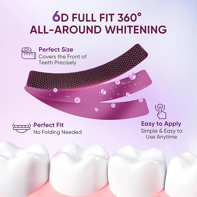 Purple Teeth Whitening Strips, Color Correcting White Kit, Peroxide-Free with Hydroxyapatite, Express & Professional Strips, Enamel Safe for Sensitive Teeth, Tooth Stain Remover (14 Strips)