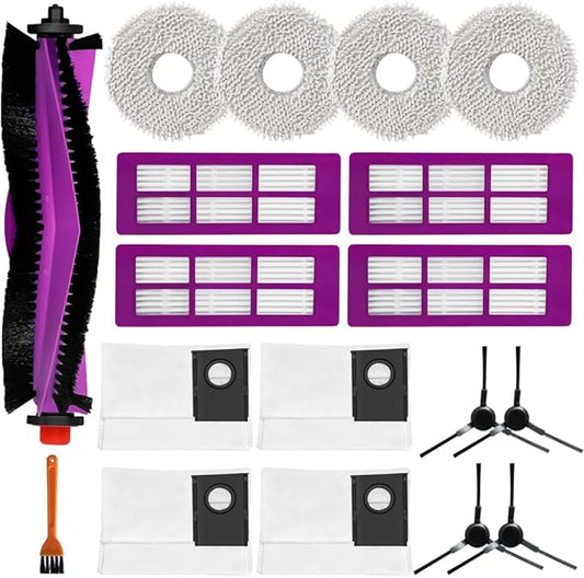 J15 Ultra Replacement Parts Accessories Compatible with Eureka J15 Ultra Robot Vacuum Cleaner, Including 1 Main Brush, 4 Hepa Filters, 4 Mop Pads, 4 Dust Bag, 4 Side Brushes