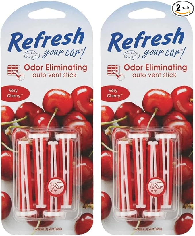 Refresh Your Car Car Air Freshener, Odor Eliminator, Set of 4 Auto Vent Sticks, Very Cherry Scent, Refresh Your Car (Pack of 2)