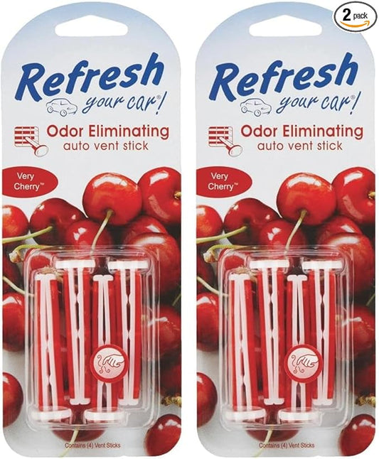 Refresh Your Car Car Air Freshener, Odor Eliminator, Set of 4 Auto Vent Sticks, Very Cherry Scent, Refresh Your Car (Pack of 2)