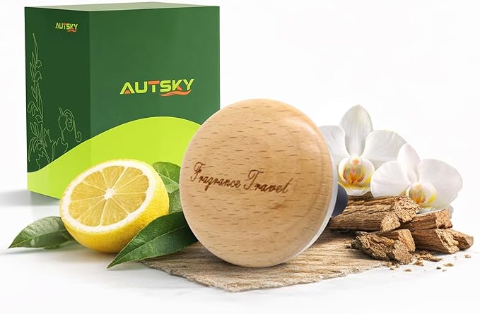 Wooden Car Air Freshener Vent Diffuser, Light Brown Beech Wood with Zinc Alloy Base, Refillable Essential Oil Compatible Car Vent Clip, Includes 4 Scented Pads, Long Lasting Natural Diffuser