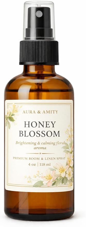 Aura & Amity Premium Room & Linen Spray – Handmade Luxury Fabric & Home Fragrance Mist, Long-Lasting, Made in USA (Honey Blossom)