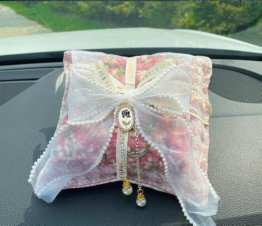 Car Accessories — Houndstooth Bamboo Charcoal Air Purifying Bag with Cotton Fabric & Natural Charcoal Classic Plaid Design for Car Interior, Home & New Vehicles (Pink Double-Layer)