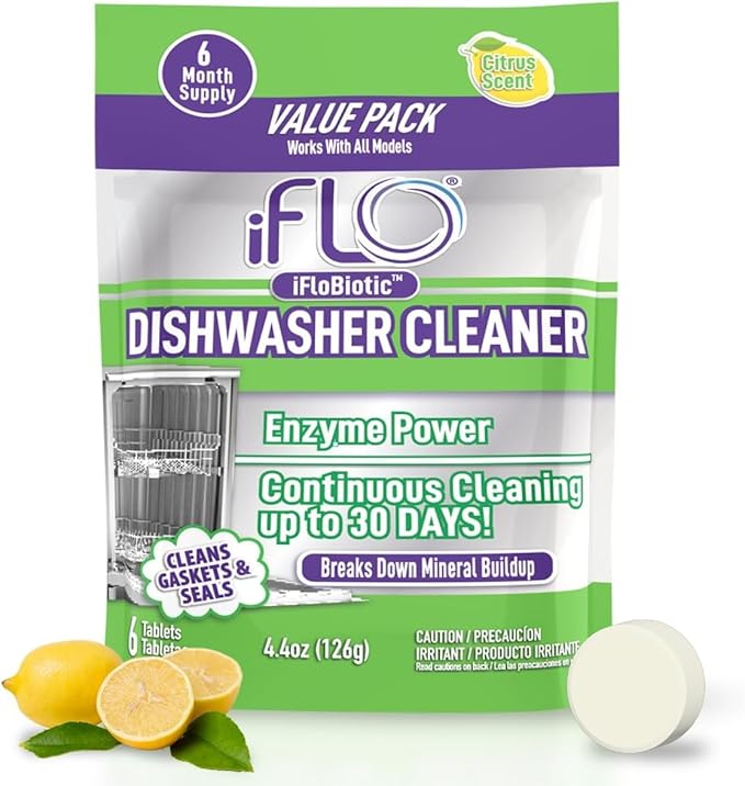 iFLO Dishwasher Cleaner Tablets & Foaming Garbage Disposal Cleaner Pods with iFLOBiotic – Bundle for Deep Cleaning & Odor Removal, and Freshness - (6 Pack each)
