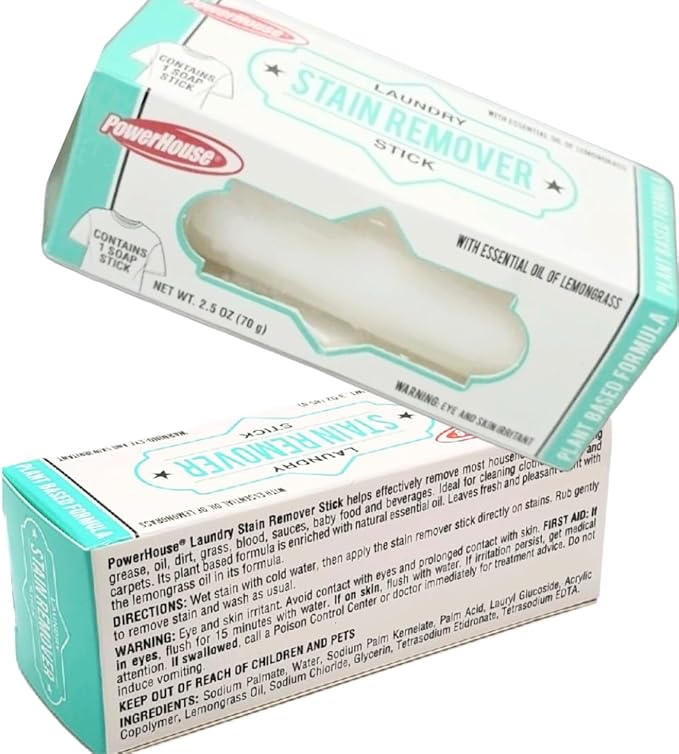 2 Pack - Laundry Stain Remover Stick 2.5 oz Lemongrass | Powerful Natural Stain Lifter | Stain Remover Eco-Friendly, Travel-Friendly, & Tough on Stains