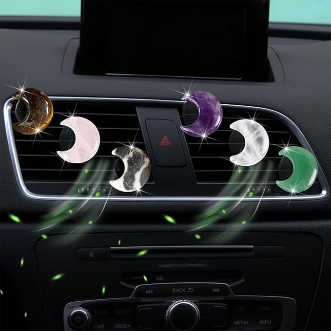 4 Pcs Crystal Moon Air Vent Clips, Quartz Moon Style Car Air Fresheners, Cute Car Decoration & Interior Decor Accessories for Women & Men (Brown)