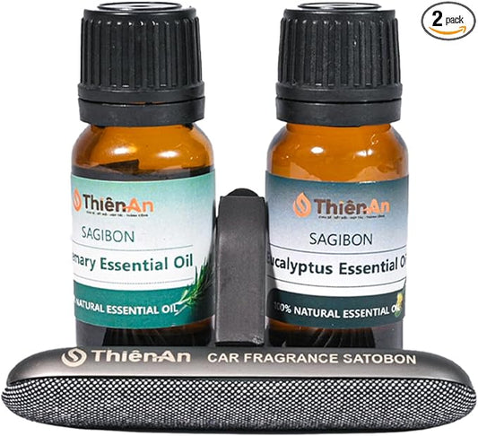 THIEN AN - Car Air Fresheners Set Rosemary and Eucalyptus Scents Natural Car Fragrance Satobon with Car Diffuser (10ml) Car Vent Clips, Refillable Car Air Fresheners