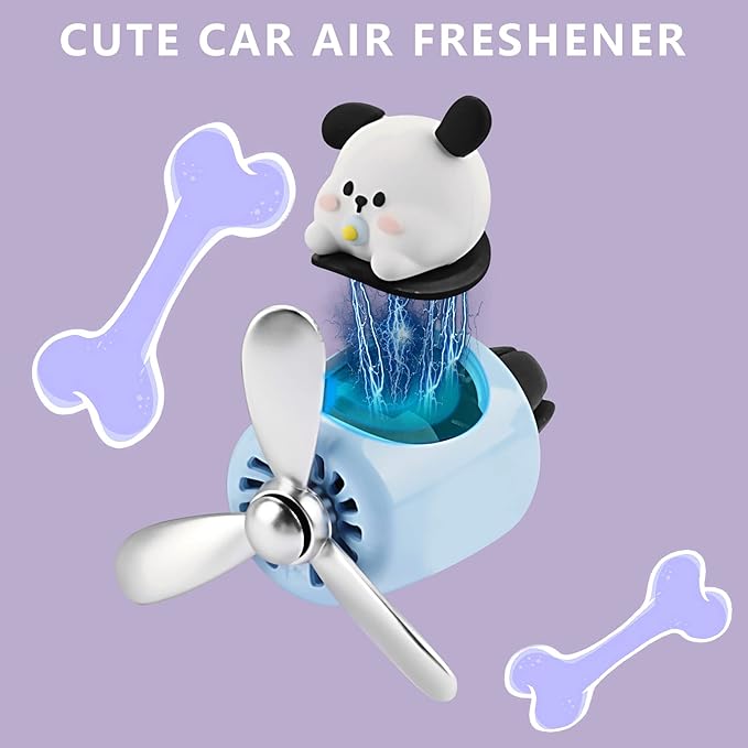 Car Air Fresheners Cute Cartoon White Puppy Pilot Car Diffuser Rotating Propeller Automotive Air Outlet Fan Creative Car Perfume Decoration Funny Car Interior Accessories