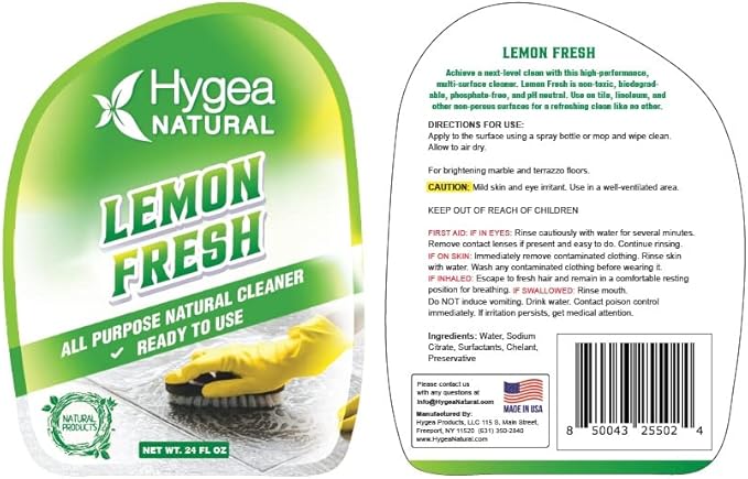 Hygea Natural Lemon Fresh All Purpose Cleaner- Multi-Surface Cleaner- Floor Cleaner- Remove Soil, Dirt & Grease- Wet Gloss Finish- pH-Neutral, Ammonia Free (3 pack Spray 24oz)