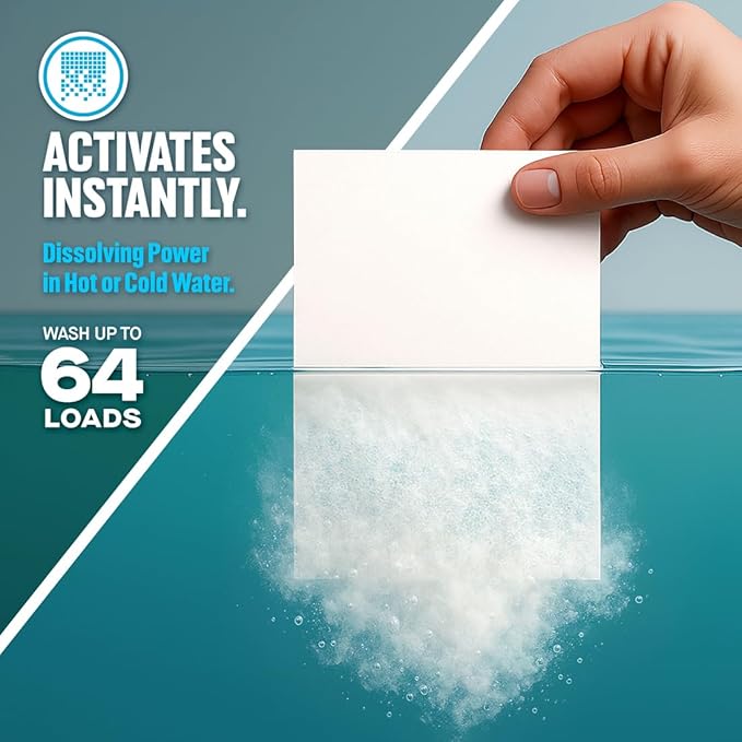 Death to Dirt Laundry Detergent Sheets, 64 Loads, Tough on Stains and Odors, Gentle on Skin and Fabric, Plant-Based & Eco-Friendly, RipTide Ocean Scent, 32ct