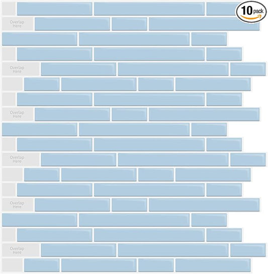 LONGKING 10-Sheet Self-Adhesive Peel and Stick Backsplash for Kitchen, Vinyl Decorative Tiles (Blue)
