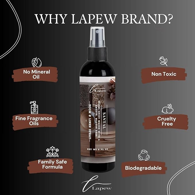 Lapew Room & Linen Spray | Fragrance Mist for Home, Car & Office | Fabric & Air Freshener | Neutralizing Mist | Made in USA | Santal