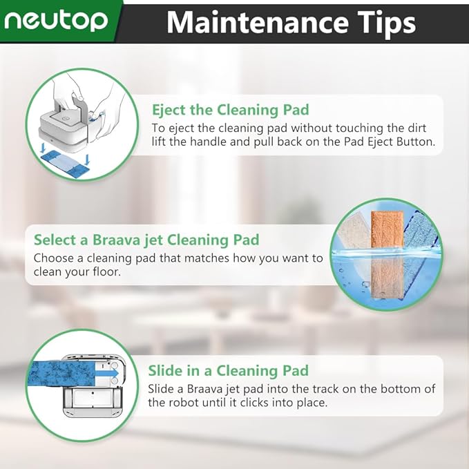 Neutop Mop Pads Compatible with iRobot Braava Jet 200 Series 240 241 244 245 250 Robot Mops, Washable and Reusable, 4 Wet 4 Dry 4 Damp.