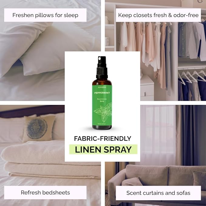 Peppermint Room, Linen & Pillow Spray by Aromafume | 100ml/3.38 fl oz | with Pure Peppermint Essential Oil | Aromatherapy Spray for Relaxation, Sleep & Stress Relief | Mist for Bedding, Fabrics