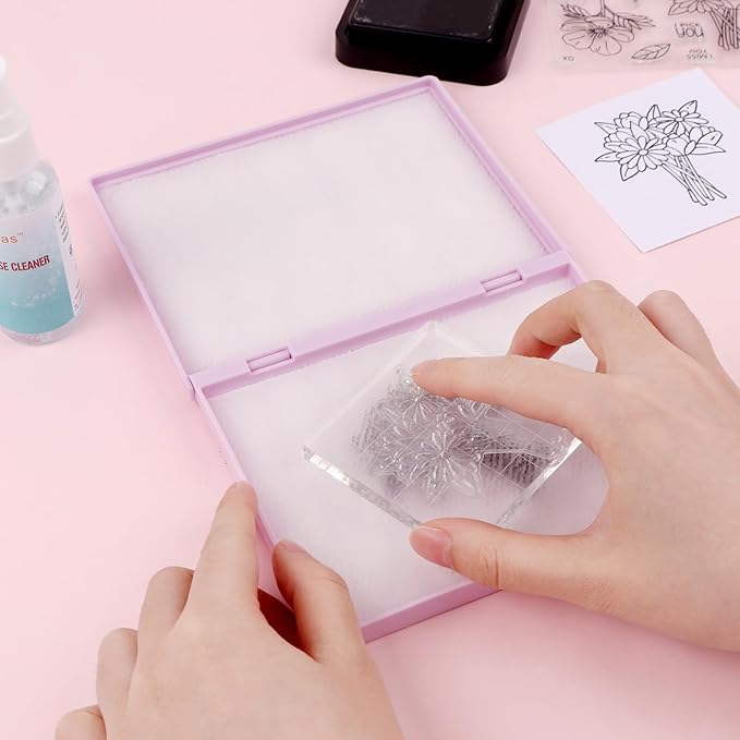 Briartw Stamp Cleaning Kit:Purple Stamp Scrubber & All-Purpose Stamp Cleaner Spray | Dual-Sided Cleaning Pad for Rubber, Clear, Cling & Foam Stamps | Complete Care for Water-Based & Permanent Inks