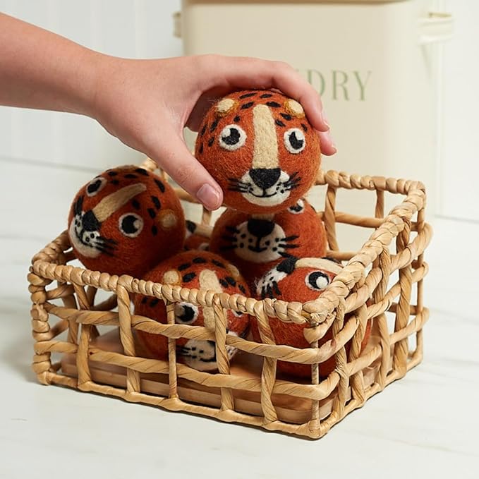 Upcycled Oversized New Zealand Wool Dryer Ball Set Leopard Design, Handmade Fair Trade Eco Friendly Reusable Wool Dryer Balls for Faster Drying and Softening