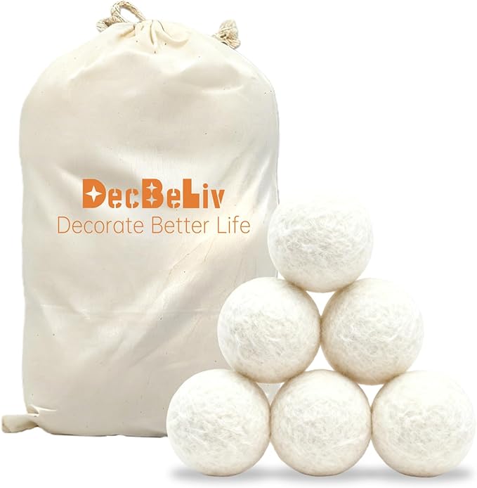 100% Pure New Zealand Wool Dryer Balls, 6-Pack - Natural Fabric Softener Alternative, Reduce Static, Soften Clothes, Shorten Drying Time & Absorb Lint (White)