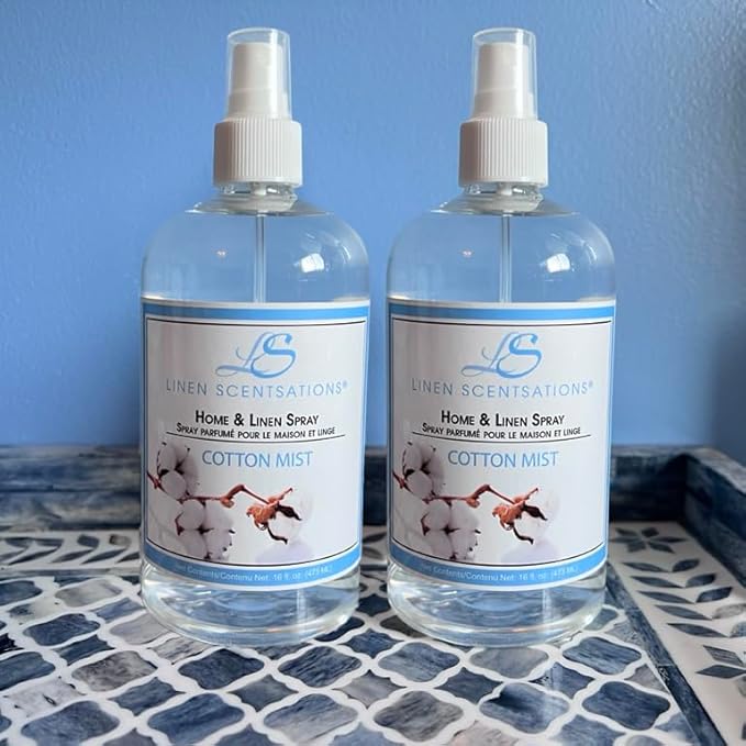 Linen Scentsations Fabric and Linen Spray 2 Pack, Cotton Mist 16oz x2 (32oz Total) - Odor Eliminator & Air Freshener for Bedding, Clothes, Room & Pillow