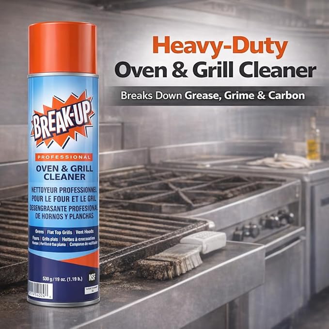 Diversey Break-Up Professional Oven & Grill Cleaner, Heavy Duty Grease Remover for Grill Grates, Ovens, Flat Tops & Vent Hoods, 19 oz Aerosol Spray, Pack of 6