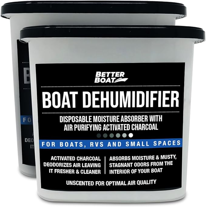 Moisture Absorber 2 Pack with Activated Charcoal Dehumidifier Bucket, Unscented Odor Absorber for Closet Basement Bathroom Boat RV, Disposable - Better Boat