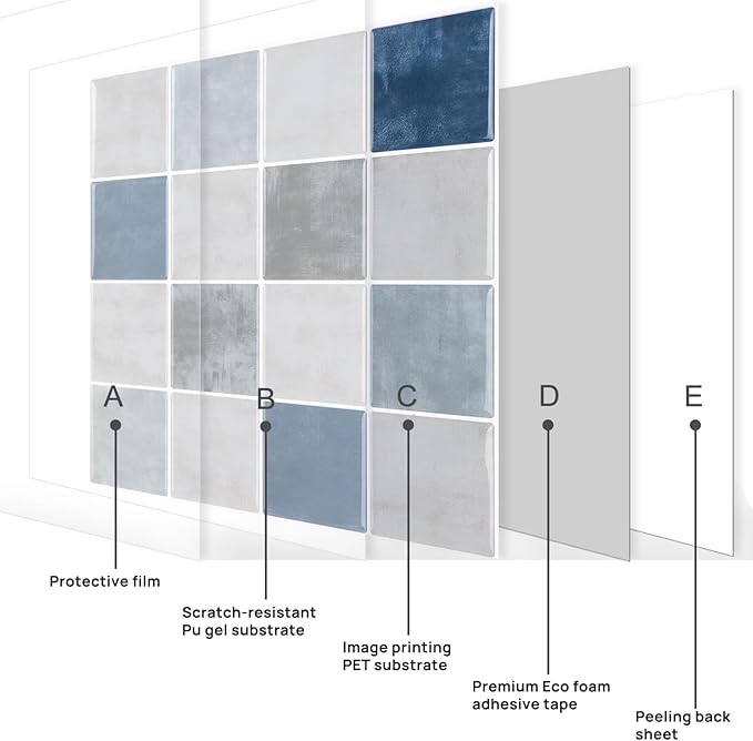 Peel and Stick Backsplash, New Upgrade Design 9" x9"Square Marble Tiles,3D Adhesive Premium Mosaic Tiles, Peel and Stick Tiles for Kitchen,Bathroom, Wall Tile（10-Sheet）.