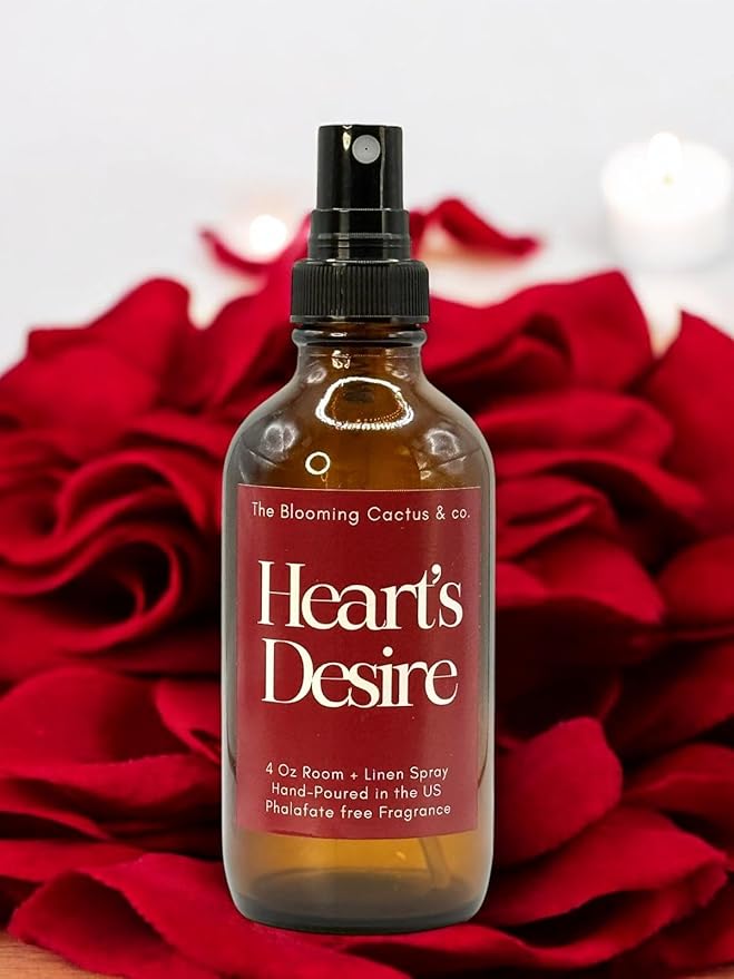 The Blooming Cactus & Co. Home | Linen | Room Spray - Air Freshener - Odor Eliminator - Car Air Freshener - Fabric Refresher - Mist Hand Poured - Made in USA – (Heart's Desire)