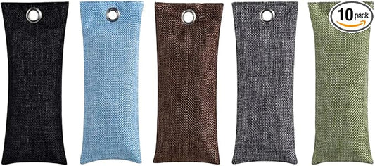 10 Pack Activated Charcoal Odor Absorber, 75g Air Purifying Bag Bamboo Charcoal Odor Absorber for Home Car Air Freshener, Pets, Shoe Smell Remover (Green)