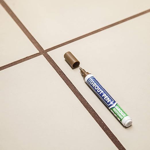 Grout Pen Tile Paint Marker: 2 Pack Brown with 5 Pack Replacement Tips (Narrow, 5mm) - Waterproof Grout Colorant and Sealer Pen to Renew, Repair, and Refresh Tile Grout - Cleaner Coating Stain Pens