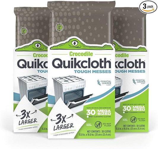 Quikcloth® Tough Messes – Plant-Based, Gentle, Plastic-Free Cleaning Wipes for Home & Kitchen - Safe on Hands and Surfaces (1 Count (3 Packs of 30))