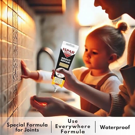 Tile Grout Repair Kit – Beige Grout Filler 14oz Pre-Mixed Tube, Fast Drying Grout Sealer for Bathroom, Shower, Kitchen, Floor Tiles – Includes Spatula & Sponge