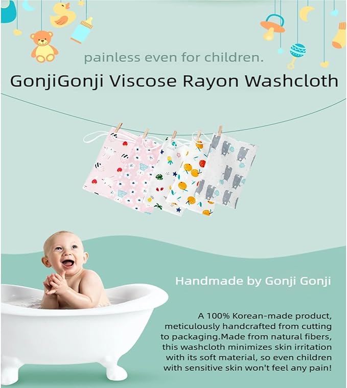 Premium Korean Spa Set: 100% Natural Wood Cellulose Viscose Rayon Washcloths (1 Long+3 Short), Handmade Exfoliating Mitts, Mineral Bath Salt & Stain Remover, Eco-Friendly & Safe for Baby