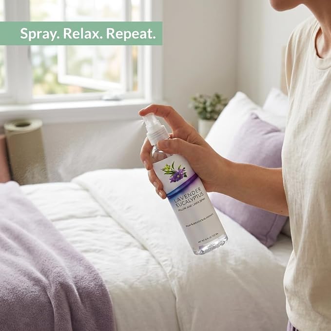 Lavender Eucalyptus Pillow Spray, Aromatherapy Linen & Bedding Mist, Natural Essential Oil Room Spritz for Relaxation, Stress and Air Freshener, Fabric Refresher for Calm Sleeping