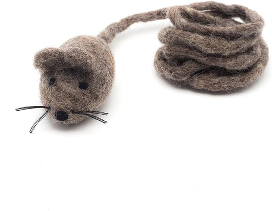 Glaciart One Felt Mouse Cat Toy – Soft Fuzzy Enrichment 100% Natural Wool - Interactive Catnip Play Cat Toy Set - Safe for Pets, Non-AZO Colored Dyes - 42” Long