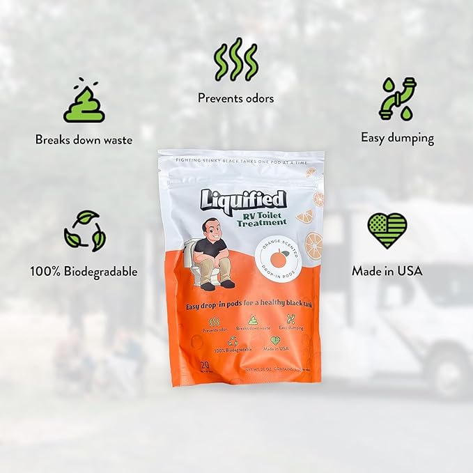 Liquified RV Toilet Treatment Drop-Ins - Prevents Tank Odors - Breaks Down Waste and Tissue - Septic Tank Safe - Matts RV Reviews (Orange, 20 Count, Pack of 3)