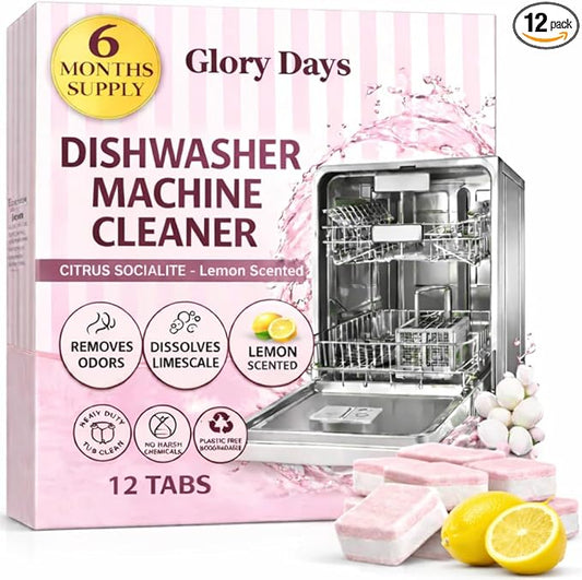 Dishwasher Cleaner And Deodorizer Tablets - Lemon Citrus Dishwasher Cleaning Tablets - Deep Cleaning Removes Limescale and Odors - Eco-friendly Dish Washer Machine Cleaner - Heavy Duty and Septic Safe