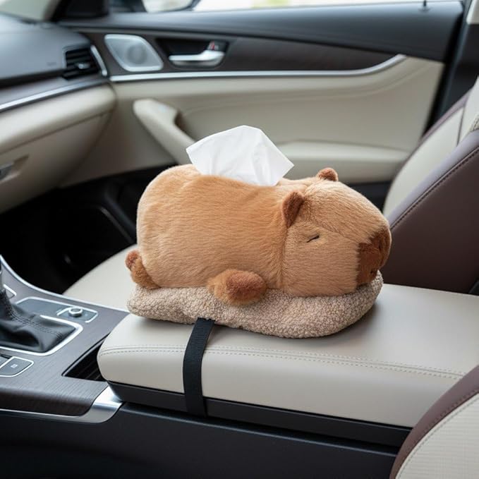 Cartoon Tissue Box Cover Plush Tissue Box Holder Decorative Napkin Dispenser with Bamboo Charcoal Air Purifying Bag for Car Home
